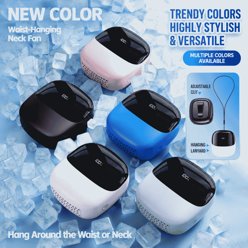 Neck-hanging fan with digital display, USB charging, waist-hanging, strong wind, tabletop, bladeless, small gift, neck-hanging fan