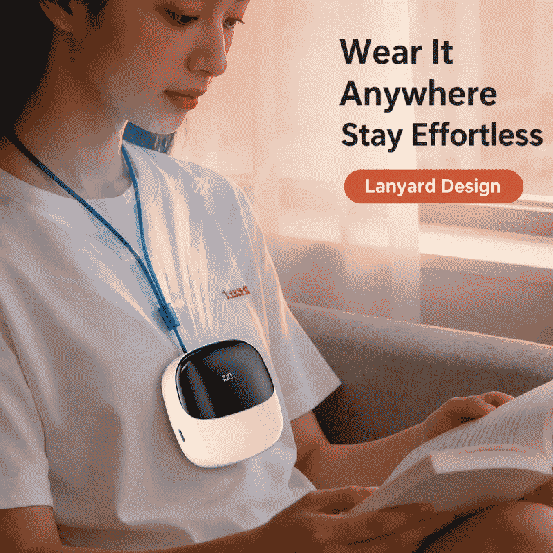 Neck-hanging fan with digital display, USB charging, waist-hanging, strong wind, tabletop, bladeless, small gift, neck-hanging fan