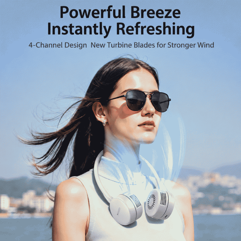 Best-selling neck-hanging fan, small, portable, foldable, high wind power, long battery life, lazy person's small fan