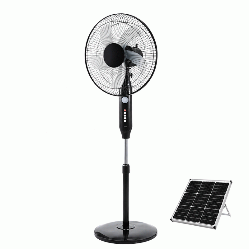 16-inch solar-powered floor-standing fan with lighting, suitable for indoor and outdoor emergency use