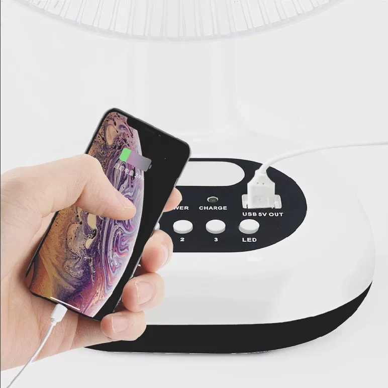 PUREVIEW 12-inch USB solar fan, rechargeable, with a swing head, light, and table fan