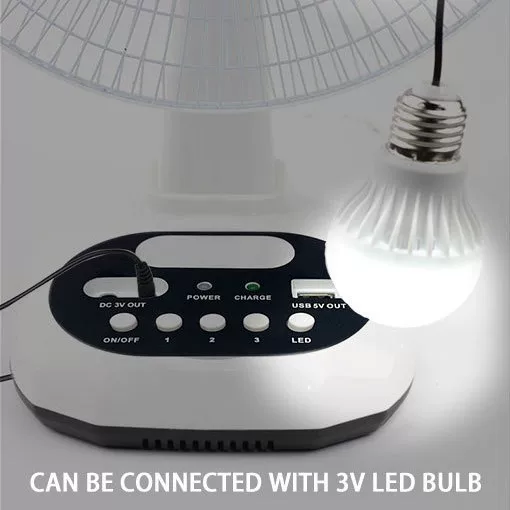 PUREVIEW 12-inch USB solar fan, rechargeable, with a swing head, light, and table fan