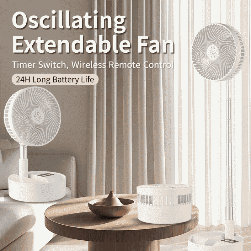 Portable USB charging fan, retractable, foldable, remote-controlled, with adjustable head, suitable for dormitory and outdoor use, as well as desktop use