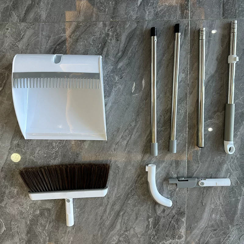 Household rotating broom and dustpan set, soft bristle cover, bathroom non-stick sweeping broom wholesale, cleaning broom