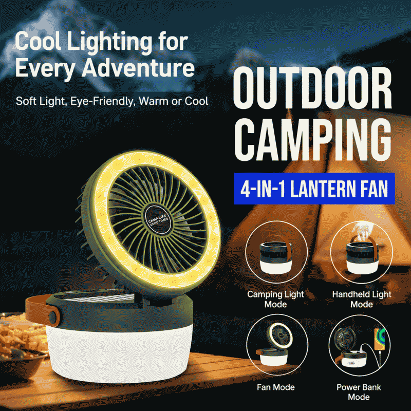 Solar fan light, camping light, multi-functional outdoor, super long battery life, rechargeable tent light, emergency light, camping light