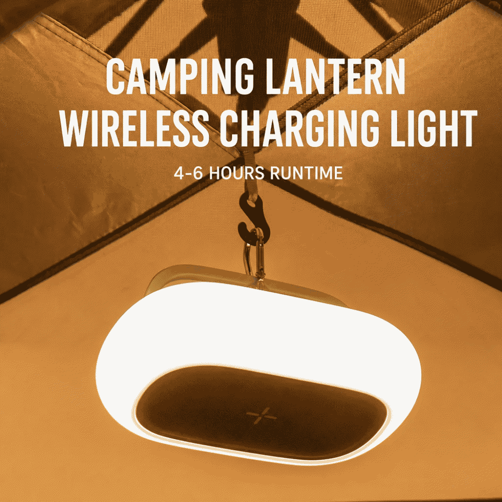 Wireless charging camping light for mobile phones, can be hung as a tent light, rechargeable camping illumination light, portable night light