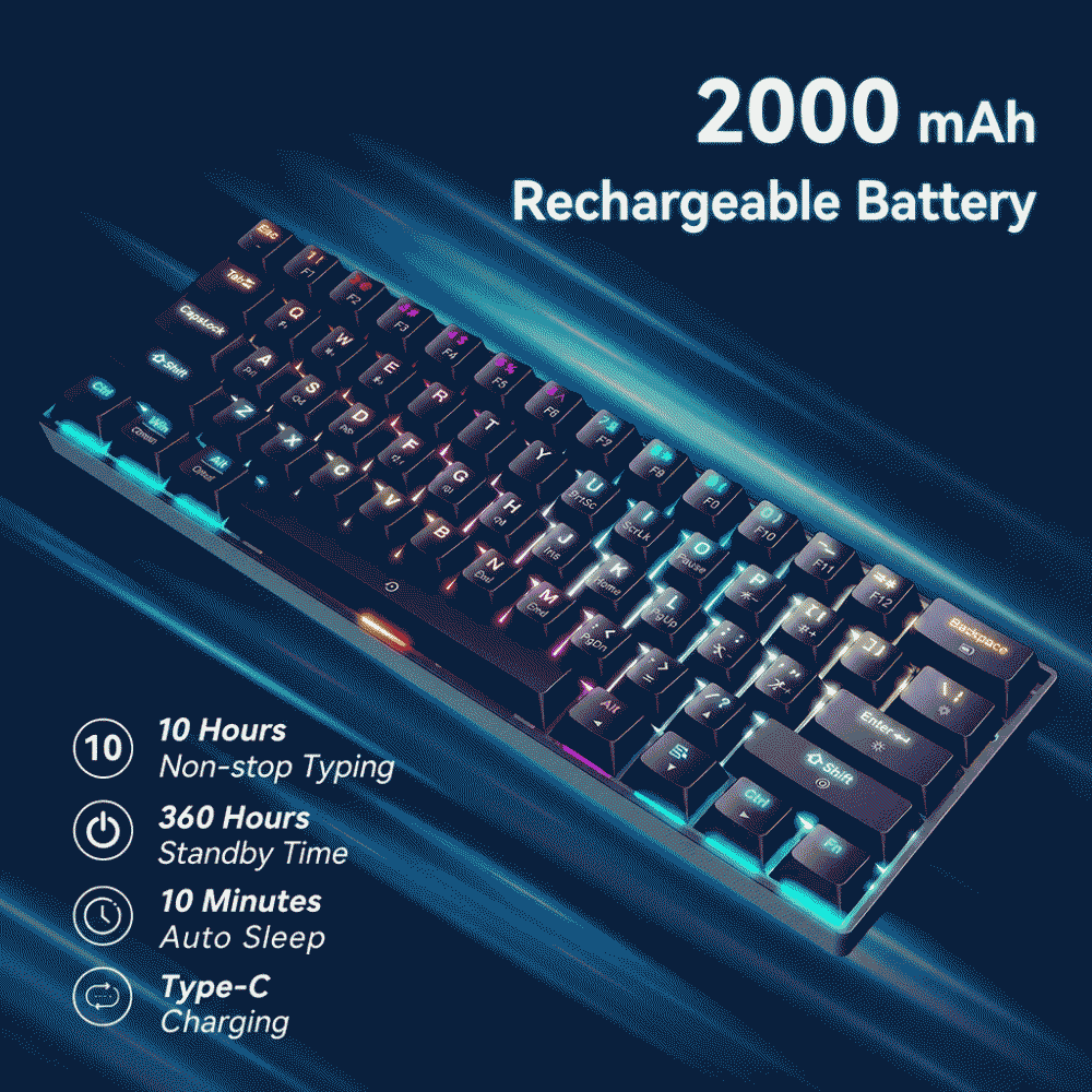 Bluetooth the third mock examination mechanical keyboard 61-key RGB light-emitting tea-axis gaming wireless keyboard