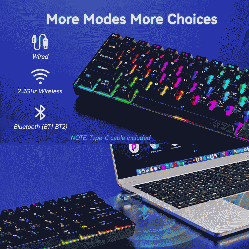 Bluetooth the third mock examination mechanical keyboard 61-key RGB light-emitting tea-axis gaming wireless keyboard