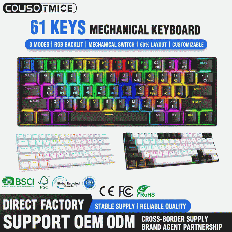 Bluetooth the third mock examination mechanical keyboard 61-key RGB light-emitting tea-axis gaming wireless keyboard