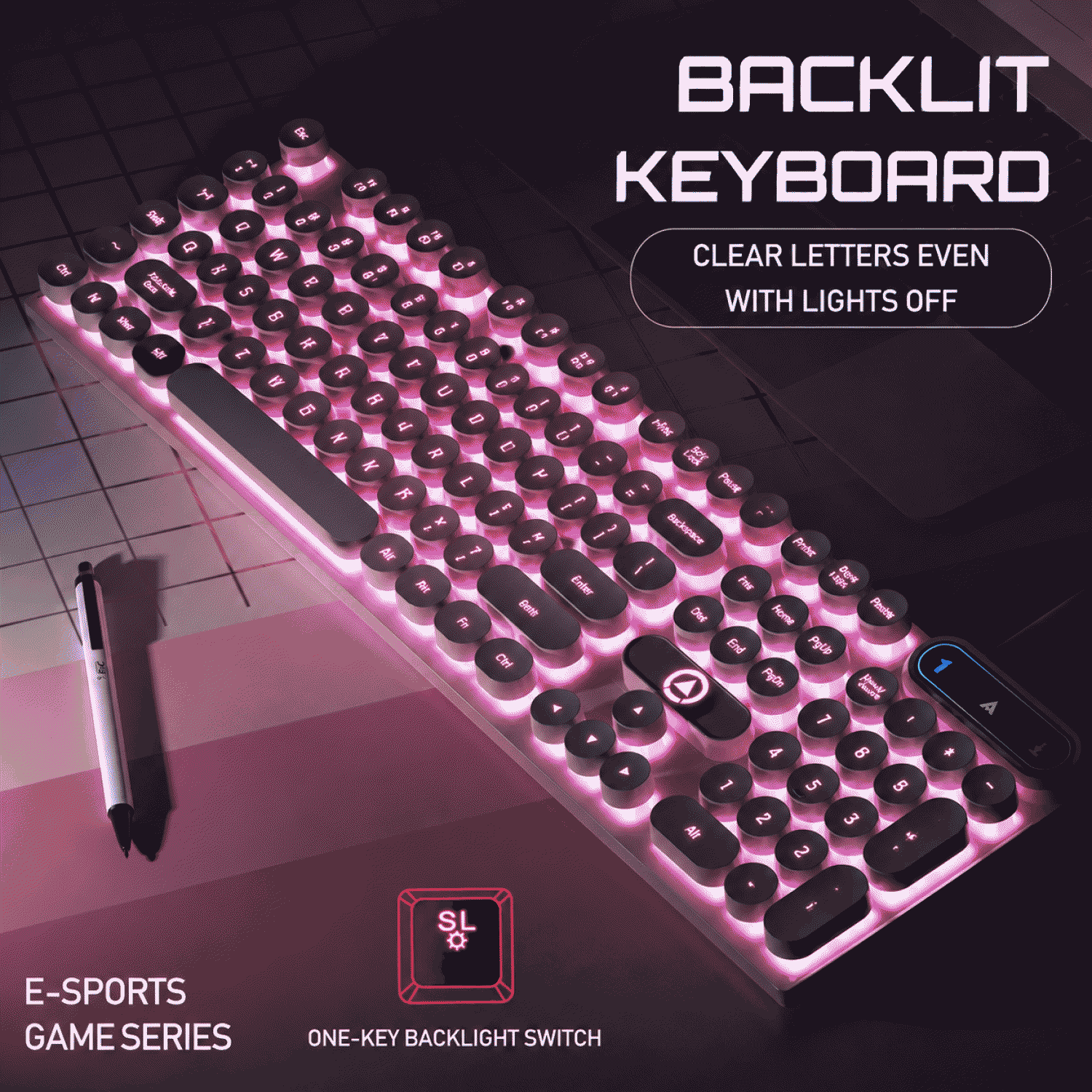 Silver Sculpture K600 round keycap illuminated keyboard, e-sports mechanical feel, game wired punk color-blocked computer accessory