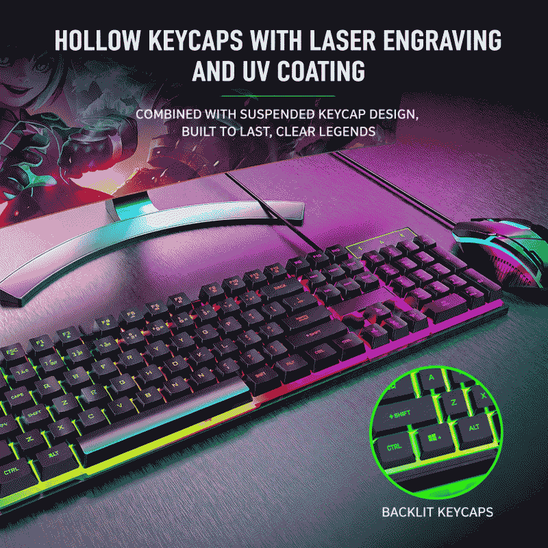 The K323 wired gaming keyboard and mouse set, a cool backlit mechanical keyboard kit, is suitable for gaming and office use