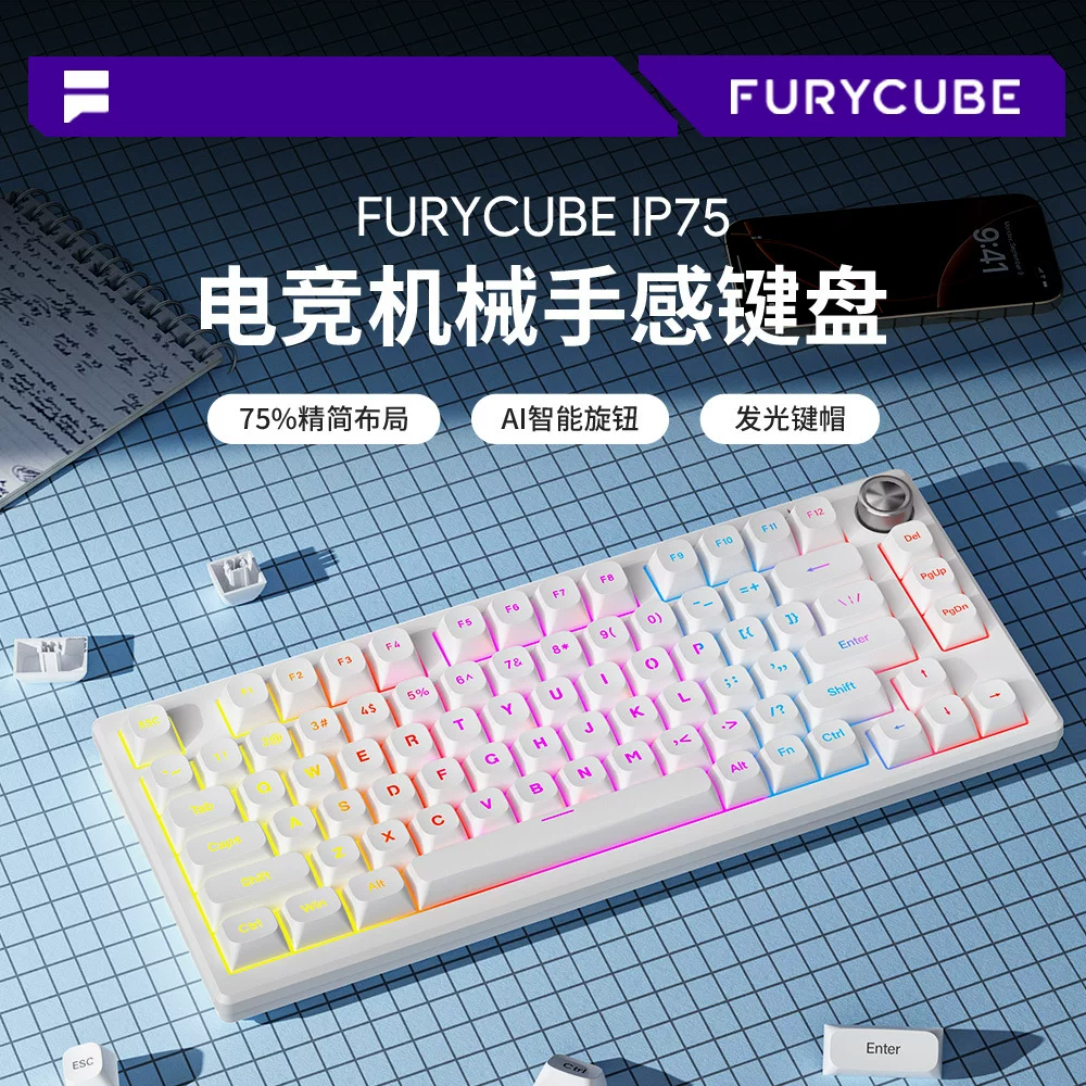 FURYCUBE IP75 luminescent mechanical feel keyboard for computer gaming and e-sports, high appearance level, wired silent keyboard