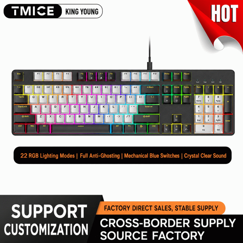 CX20 wired mechanical keyboard 104-key red axis color-blocked office gaming illuminated gaming key