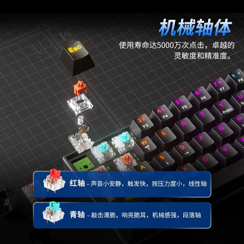 The A61K mixed-light mechanical keyboard with a wired ship shell structure is a convenient gaming, e-sports and office computer. It comes with a small keyboard