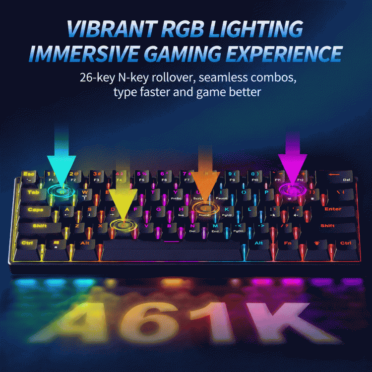 The A61K mixed-light mechanical keyboard with a wired ship shell structure is a convenient gaming, e-sports and office computer. It comes with a small keyboard