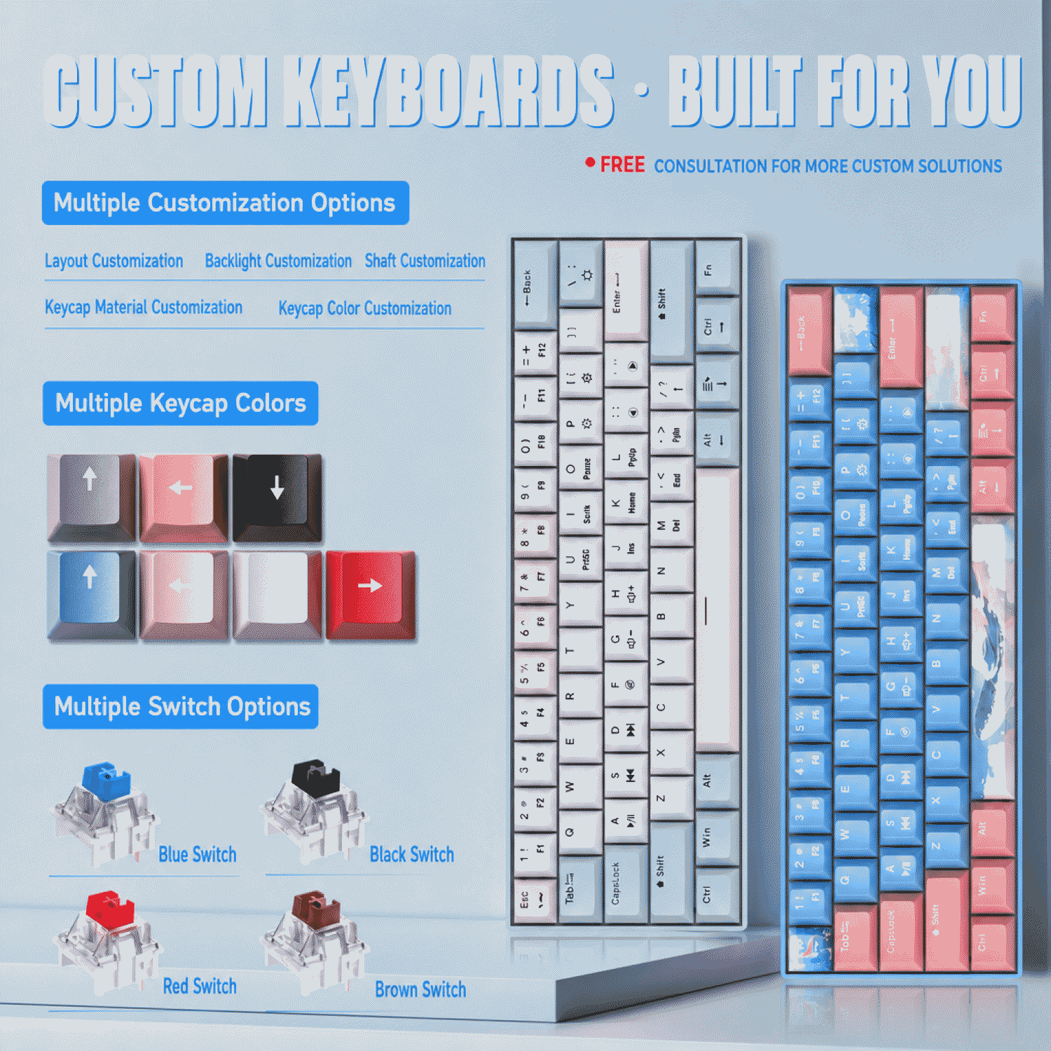 Wired mechanical keyboard, green axis, 68 keys, hot-swappable, side-engraved gradient, gaming keyboard for e-sports