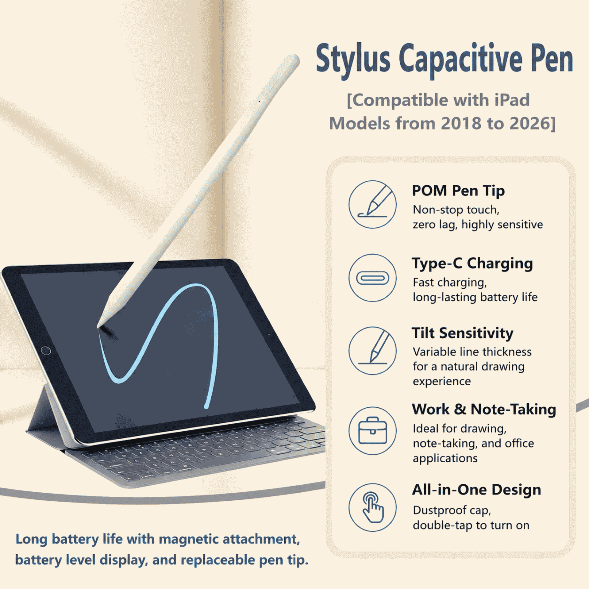iPad Pencil, Apple Pencil, Magnetic Handwriting Stylus, Touchscreen Pen, Magnetic Pen
