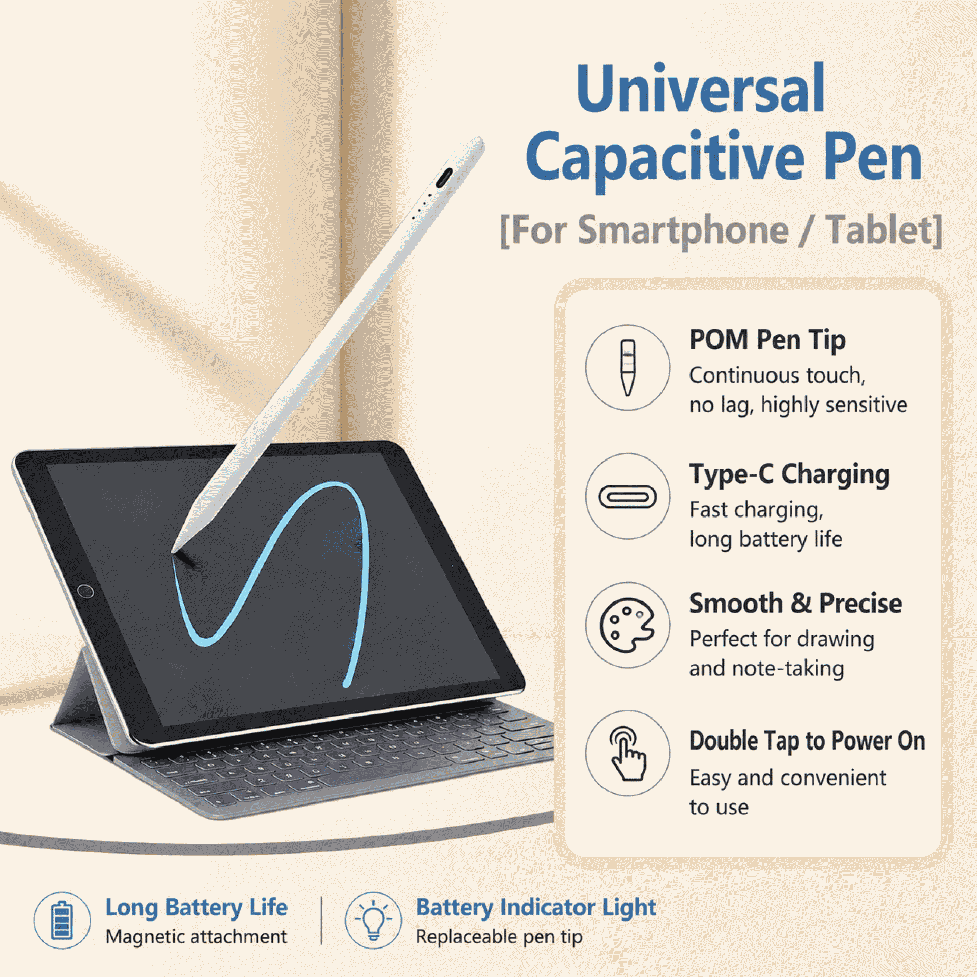 Capacitive stylus, smart touch screen pen, suitable for mobile phones, Huawei, Apple, tablet, iPad, handwriting pen, magnetic touch pen