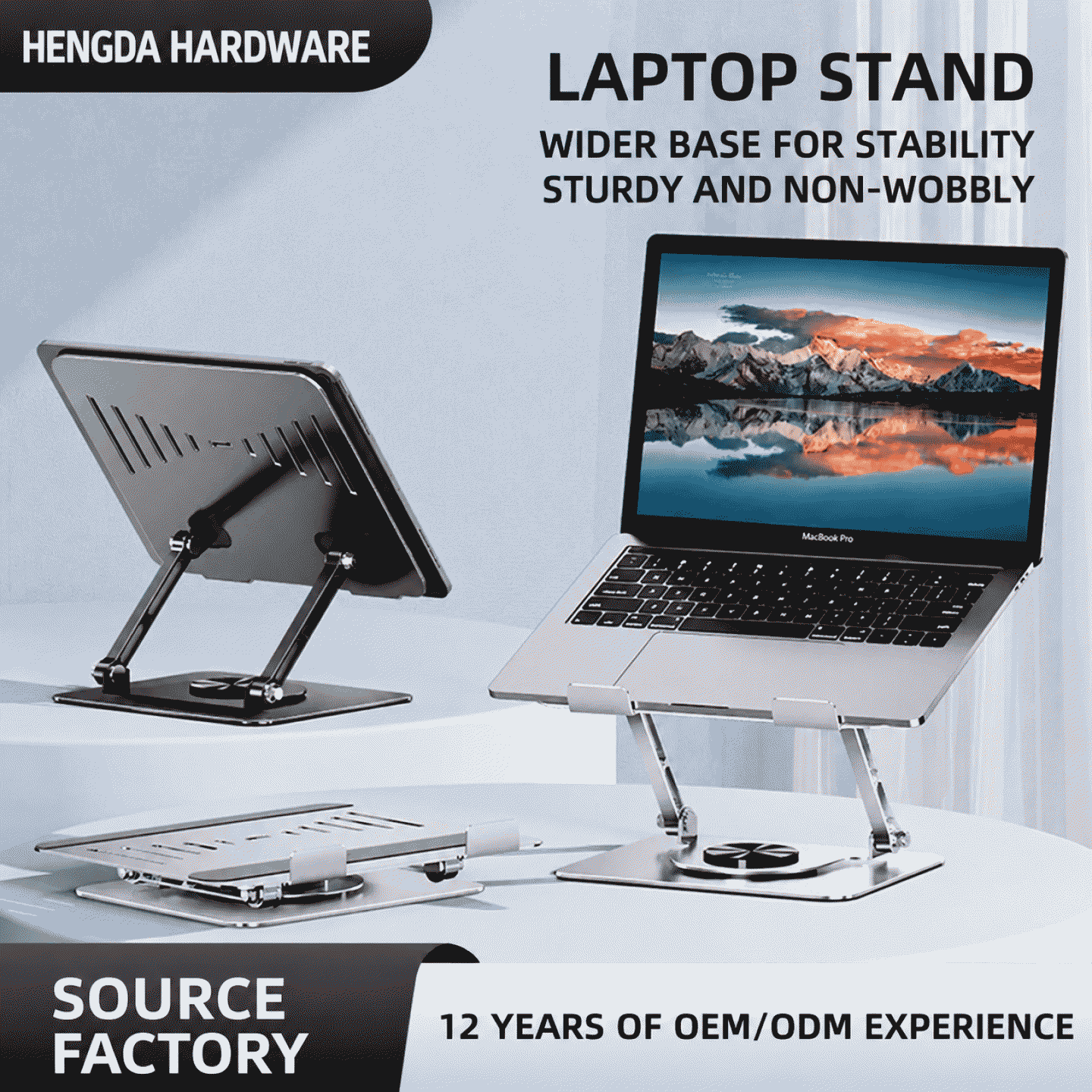 Laptop stand bracket with 360° rotation, desktop height increase, suspended vertical lifting, and cooling function