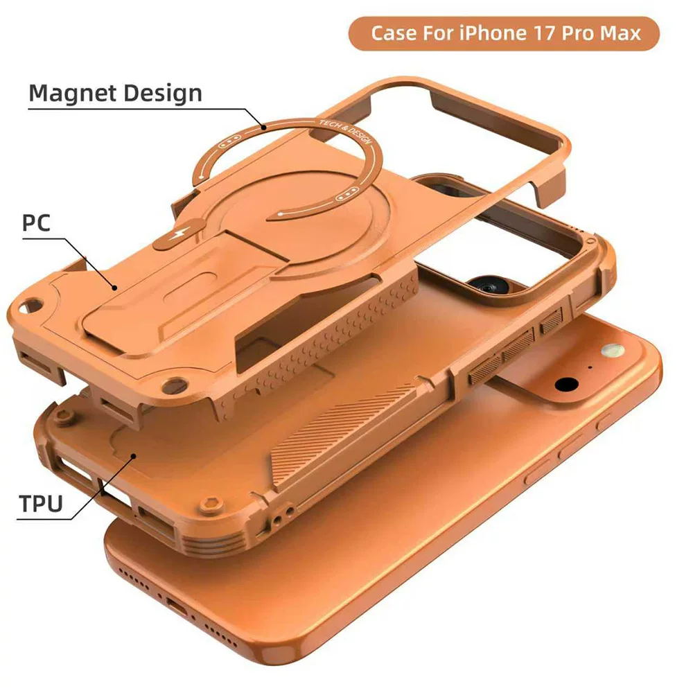 "Dejia magnetic hidden bracket is suitable for Apple iPhone 17 Pro Max phone case, providing shockproof and magnetic attraction."