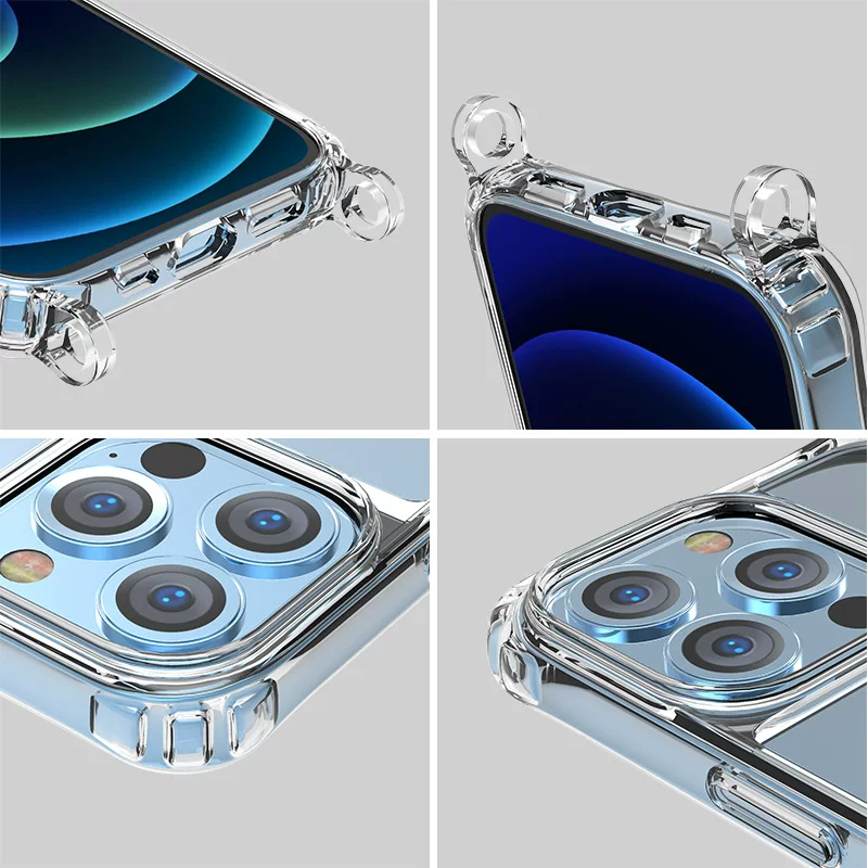 The Apple 16 lanyard phone case is a popular export product. It features a thickened one-piece acrylic lanyard with resin coating and transparent material