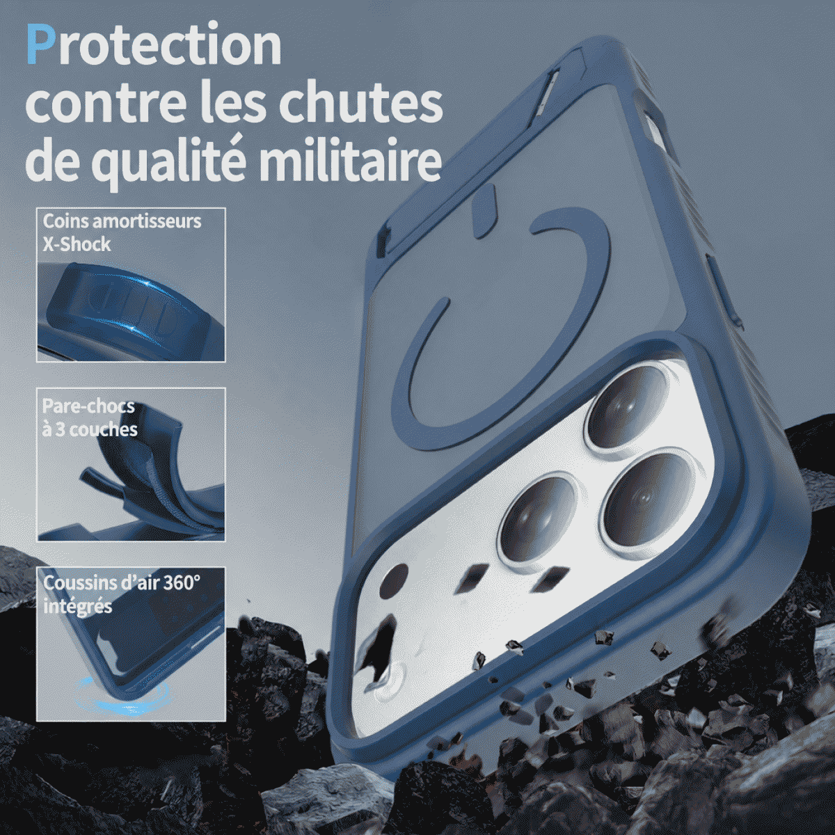 Transfrontalier pour iPhone18 support cas de téléphone 2 en 1 apple 17 airbag anti-chute 16 cas de protection d’aspiration magnétique