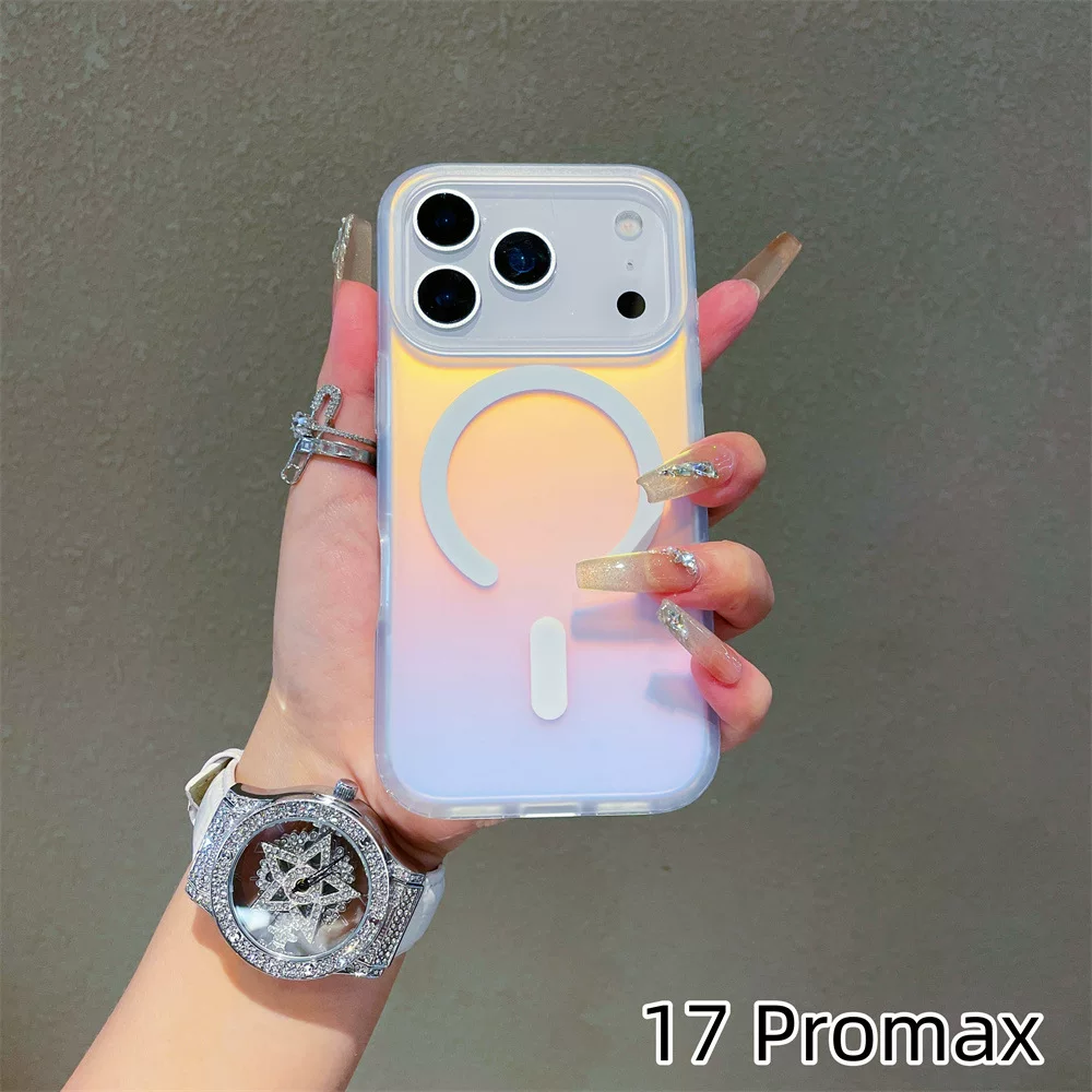 Suitable for Apple 18promax laser gradient phone case 17Pro magnetic case iPhone17 matte chameleon