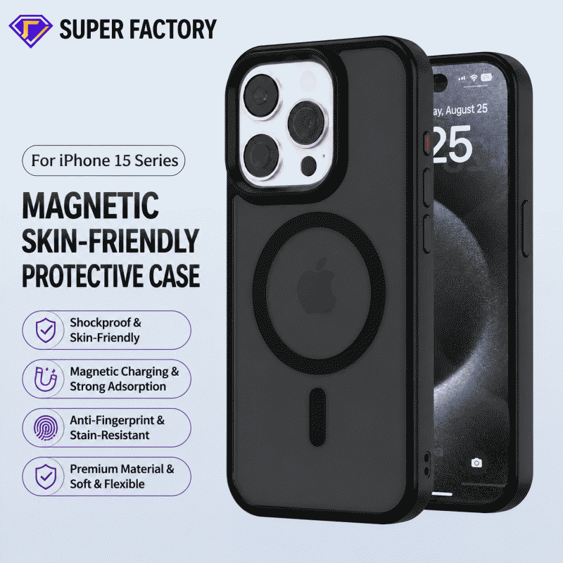 Applicable to iPhone 15/14/13 Pro Max, skin-feel magnetic shockproof frosted phone case