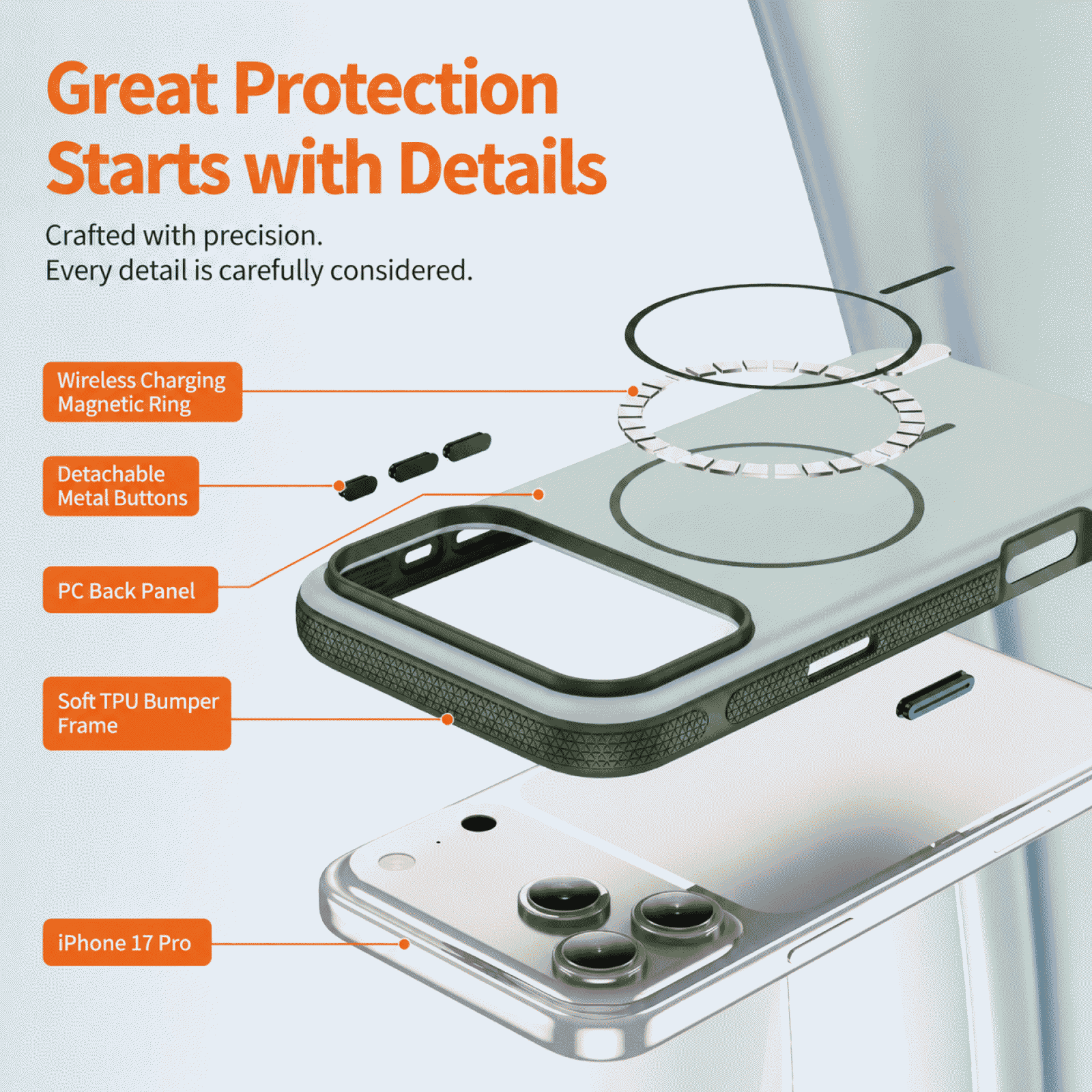 Magnetic anti-drop and skin-like hard case for iPhone 17, suitable for iPhone 17 Air. IPhone 16