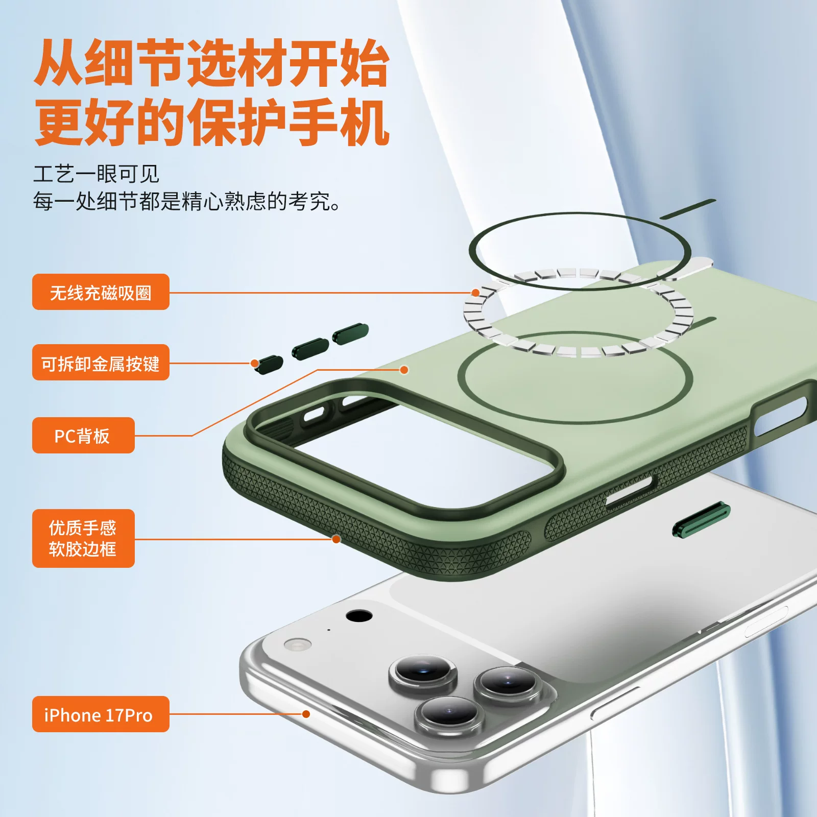 Magnetic anti-drop and skin-like hard case for iPhone 17, suitable for iPhone 17 Air. IPhone 16