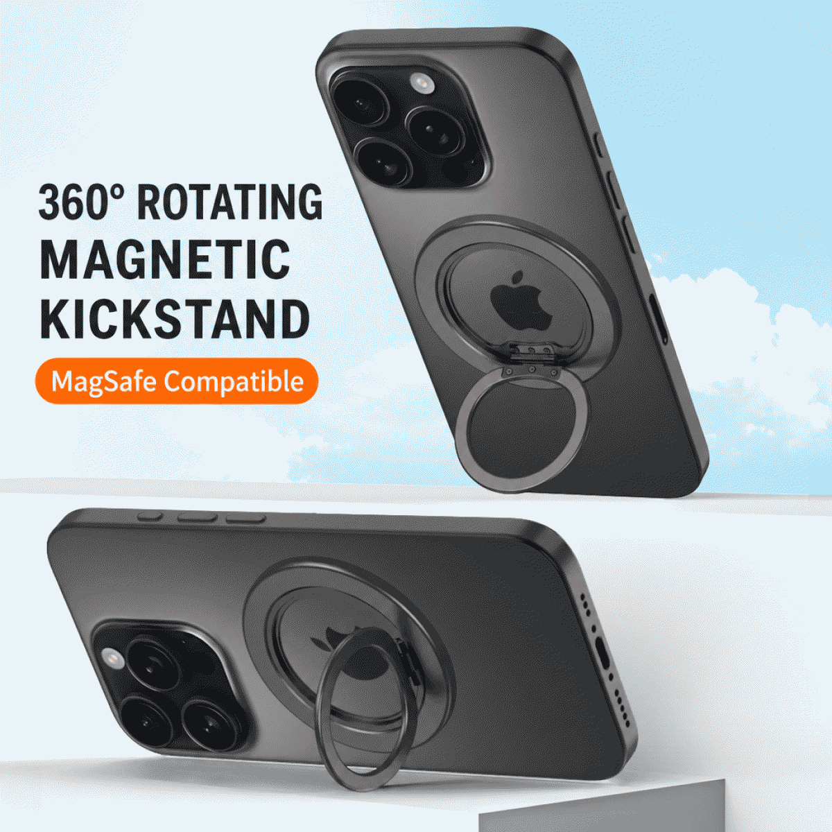 Magnetic 360-degree rotating phone holder with ring buckle, magsafe, folding metal desktop stand