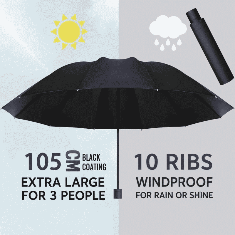 12-bone umbrella, extra large, for men and women, reinforced manual folding, suitable for three people, both rain and sun protection, anti-storm sun umbrella