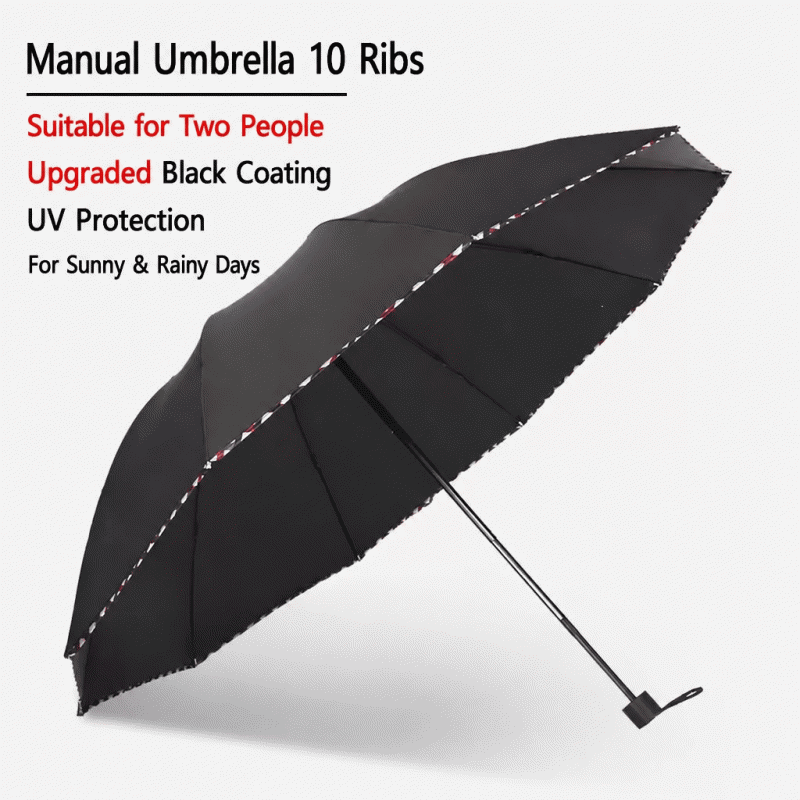 12-bone umbrella, extra large, for men and women, reinforced manual folding, suitable for three people, both rain and sun protection, anti-storm sun umbrella