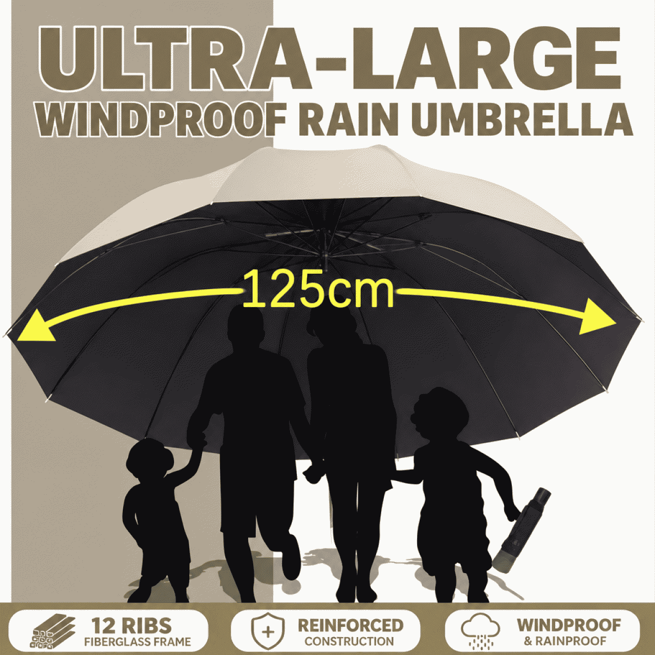 Fully automatic UV protection folding umbrella, high-end design, extra-large size, suitable for both rain and sun, black rubber handle