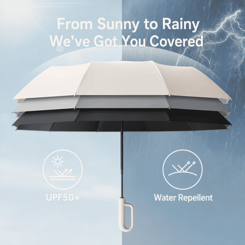 Automatic umbrella folding ring buckle umbrella, extra large, wind-resistant, reinforced, thickened, suitable for both sunny and rainy weather, portable sunshade umbrella