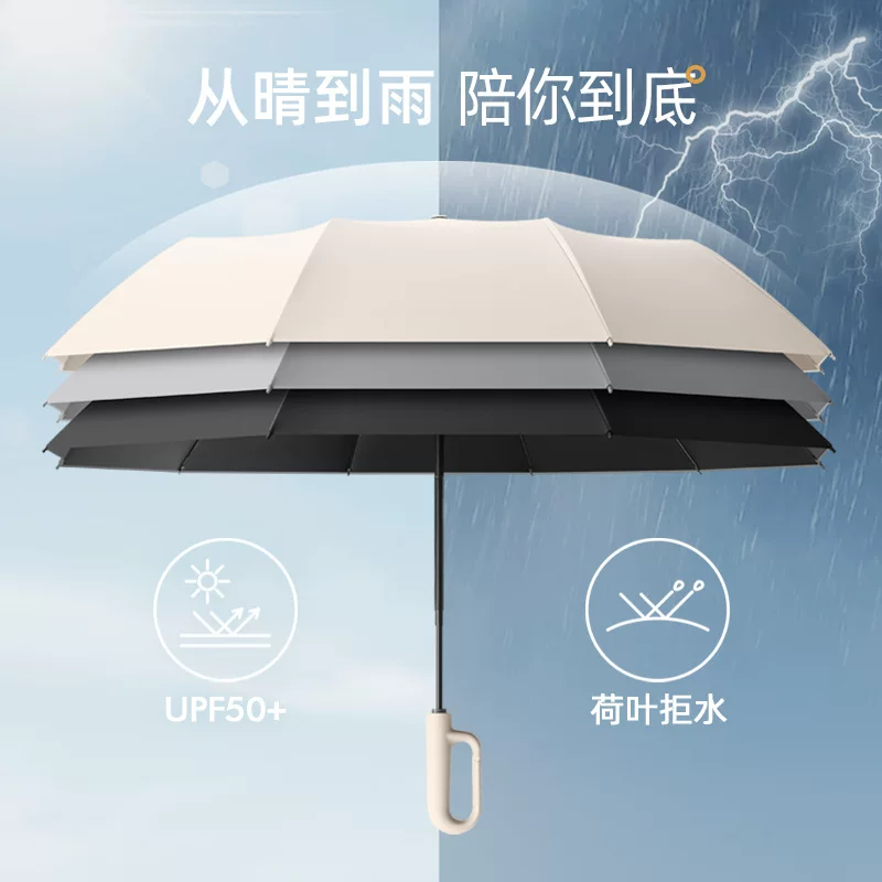Automatic umbrella folding ring buckle umbrella, extra large, wind-resistant, reinforced, thickened, suitable for both sunny and rainy weather, portable sunshade umbrella