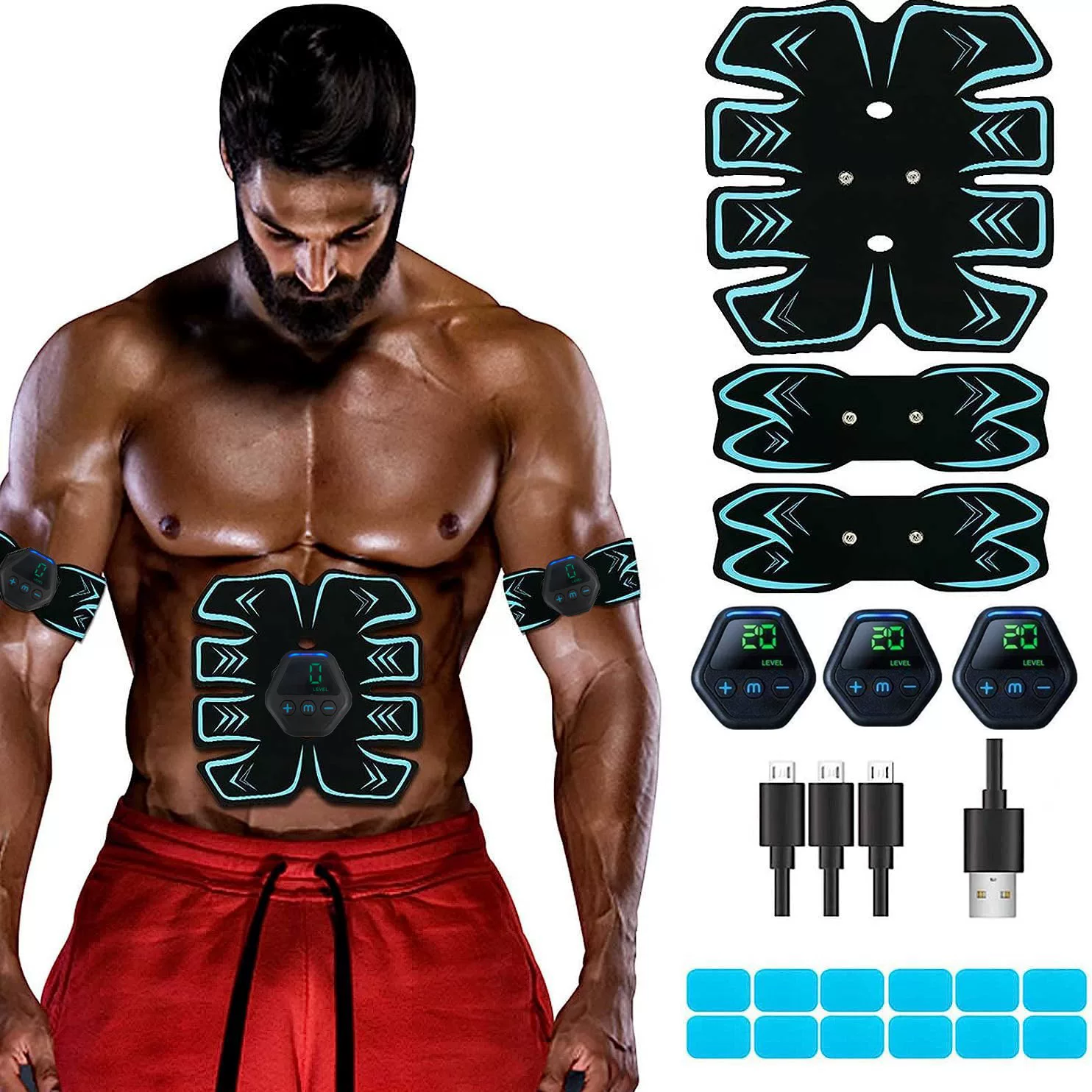 Muscle stimulator, multi-functional EMS slimming and body shaping three-piece set, rechargeable abdominal and waist fitness device