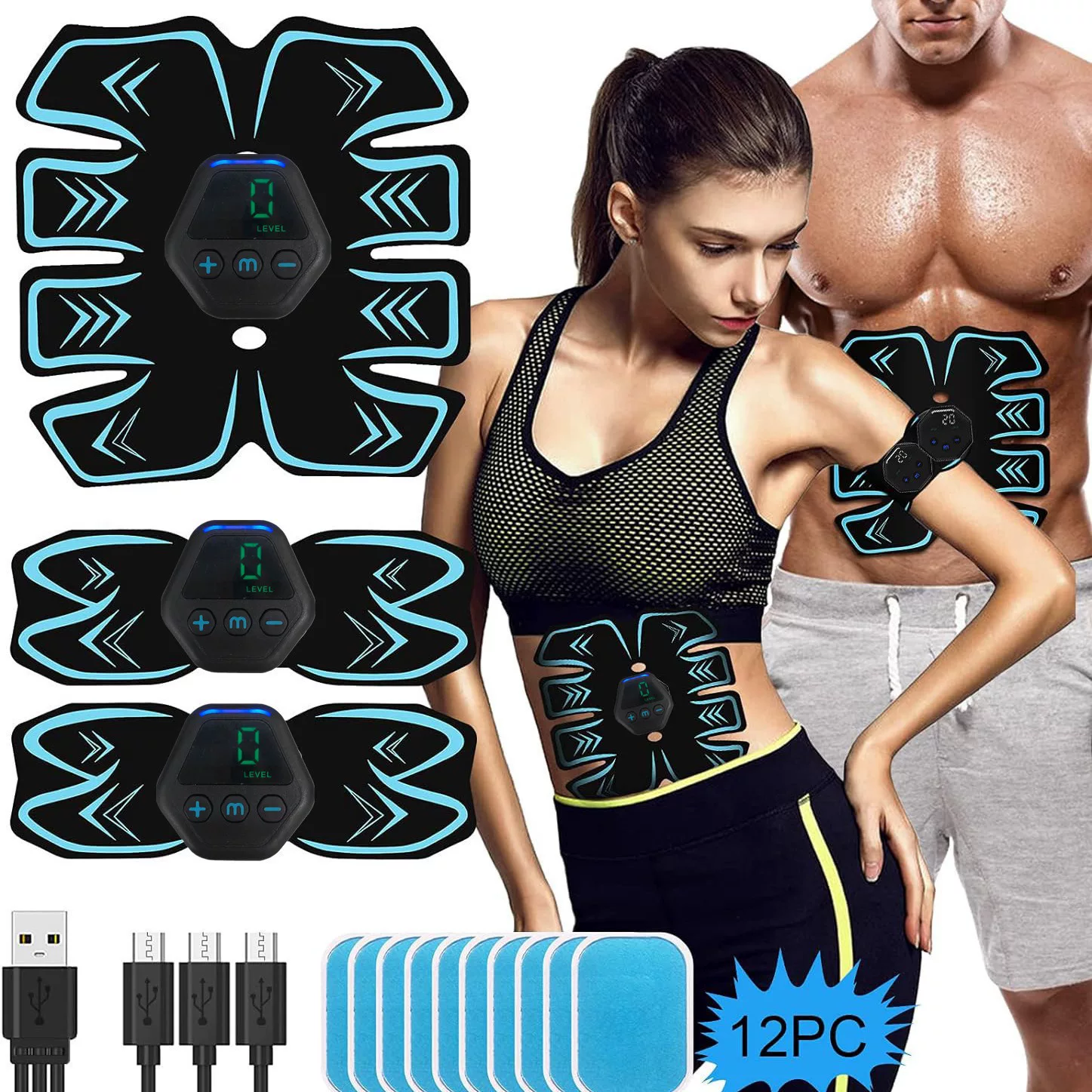 Muscle stimulator, multi-functional EMS slimming and body shaping three-piece set, rechargeable abdominal and waist fitness device