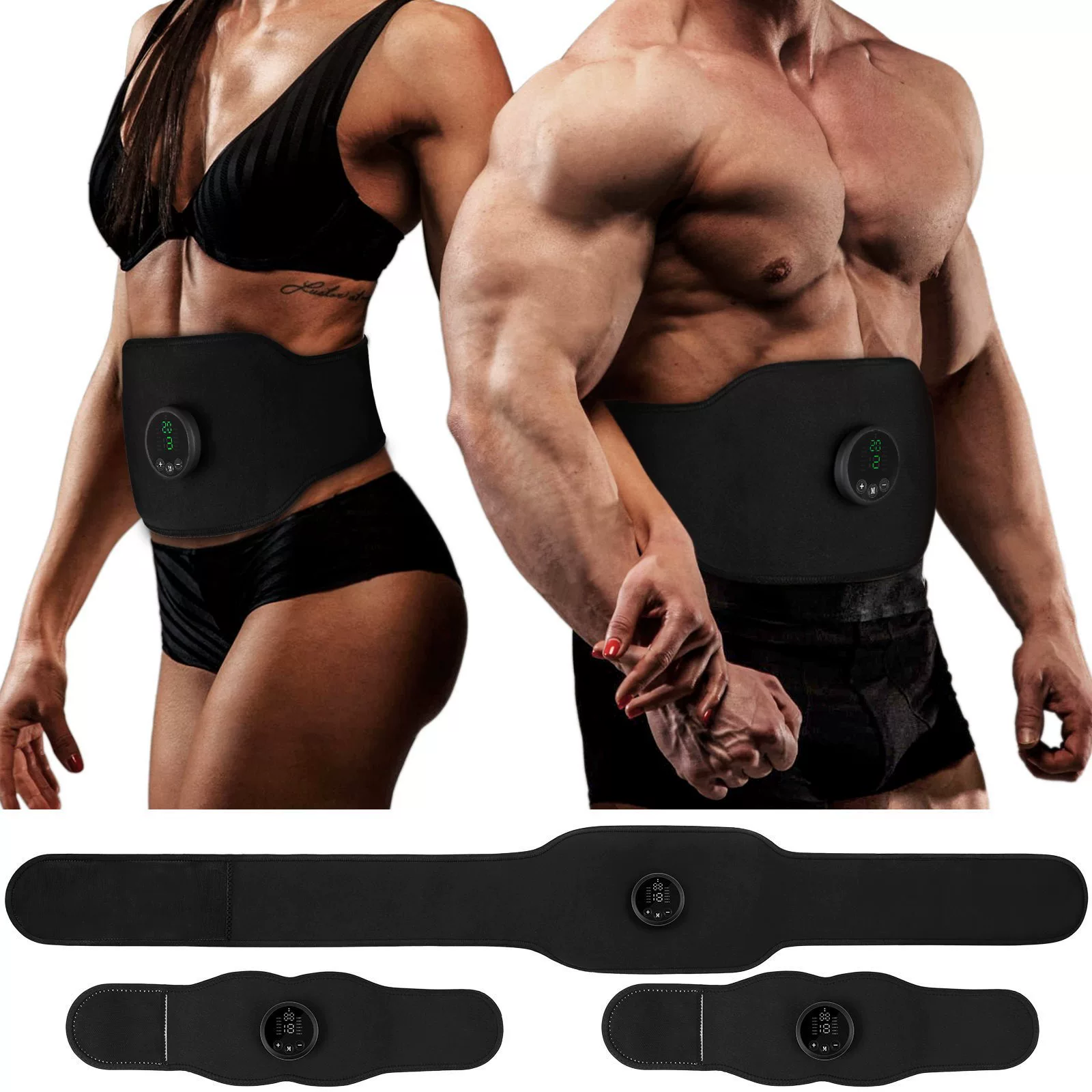 Fitness belt three-piece set, abs patch, muscle training stimulator, lazy person's fitness and abs belt