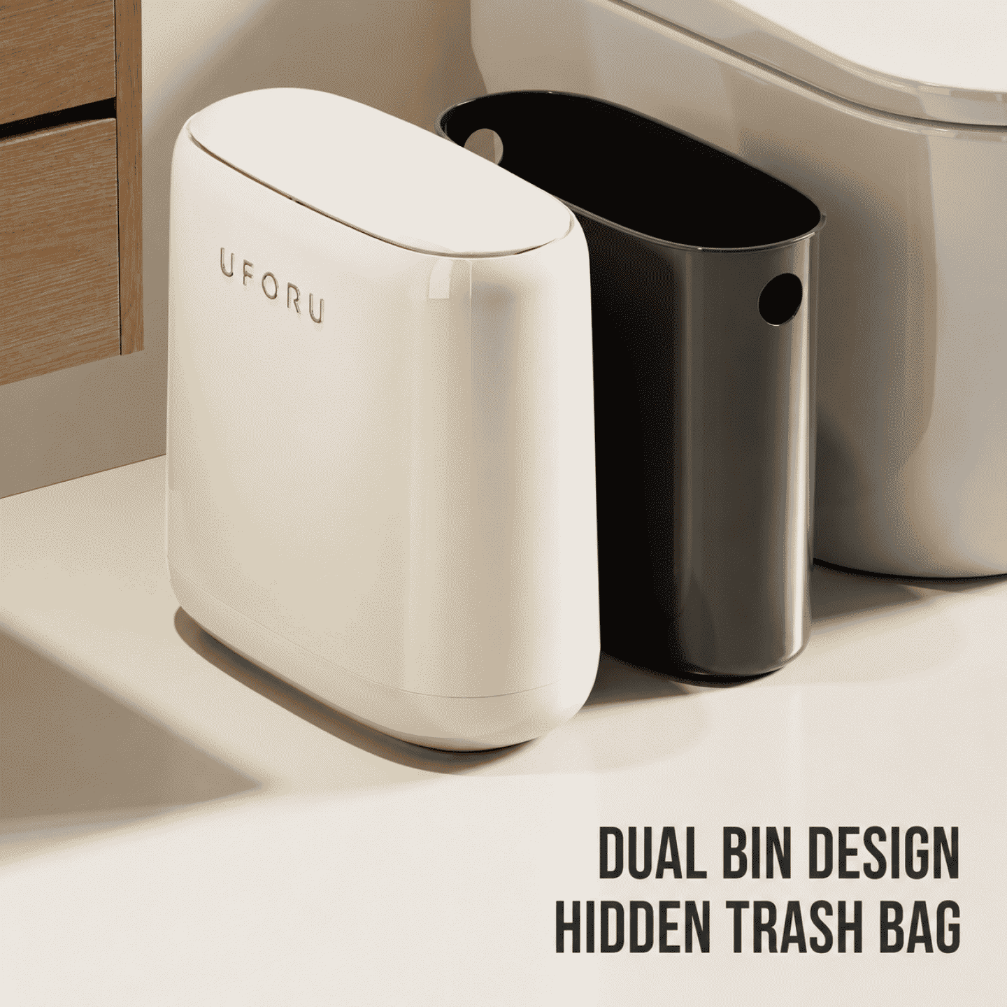 Trash can, large size and large capacity, household use, high-end appearance, suitable for bathroom, toilet, and kitchen use, with a press-to-open lid and a crevice-fitting trash can