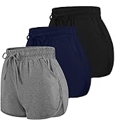 URATOT 3 Packs Women Sport Shorts Cotton Yoga Running Workout Shorts Summer Athletic Pant with Dr...