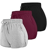 URATOT 3 Packs Women Sport Shorts Cotton Yoga Running Workout Shorts Summer Athletic Pant with Dr...