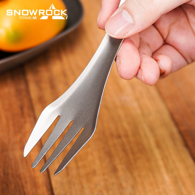 SNOW ROCK Pure Titanium Dual-Use Spoon and Fork Portable Spork Outdoor Picnic Camping Multi-Functional Cutlery